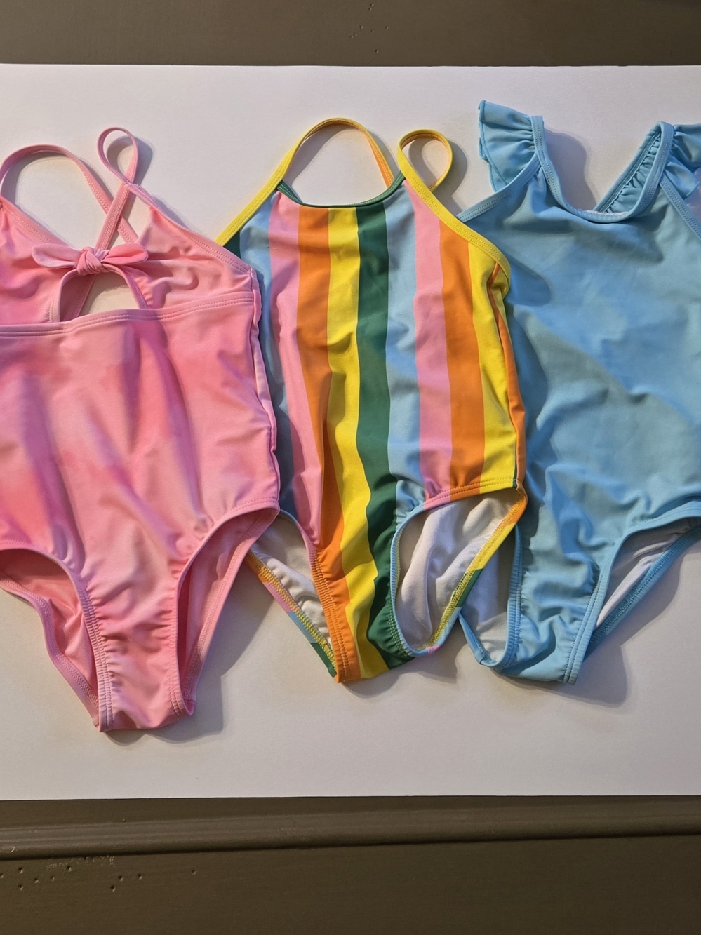 Old Navy Kids One-Piece Swimsuits — Pink, Rainbow Stripe & Light Blue